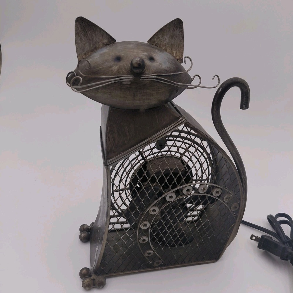 DECO BREEZE Cat Fan Metal Sculpture 11" Electric Fan Intertek Figurine Works